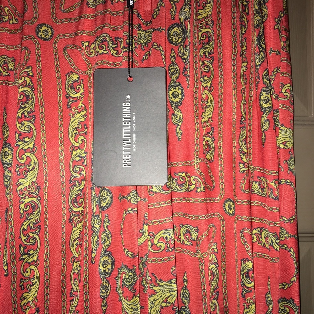 Red Slinky Scarf Print Flared Trousers